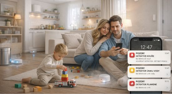 Upozornění na mobilu na detekci kouře,vody,plamene